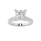 1.94 ctw Princess Lab-Grown Diamond Twisted Band Engagement Ring in 14K White Gold for Women | Colorless D, VVS1 Clarity, IGI Certified 1.50 ct Center Diamond