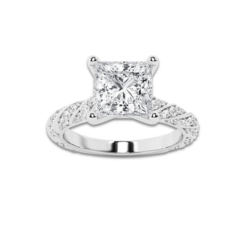 1.94 ctw Princess Lab-Grown Diamond Twisted Band Engagement Ring in 14K White Gold for Women | Colorless D, VVS1 Clarity, IGI Certified 1.50 ct Center Diamond