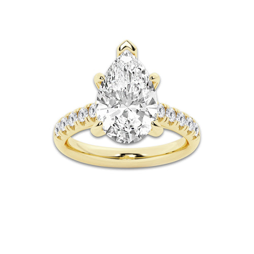 4.43 ctw Pear Lab-Grown Diamond Pave Engagement Ring in 14K Yellow Gold for Women | D Color, VVS1 Clarity, IGI Certified 4.00 ct Center Diamond