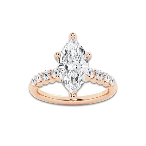 4.16 Ct Marquise Lab-Grown Diamond Half Eternity Engagement Ring in 14K Rose Gold for Female, Colorless (D), VVS1 Clarity | IGI Certified, 3.50 Ct Center Diamond