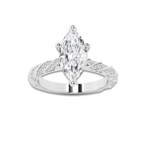 3.44 ctw Marquise Lab-Grown Diamond Twisted Band Engagement Ring in Platinum for Women | Colorless E, VS1 Clarity, IGI Certified 3.00 ct Center Diamond