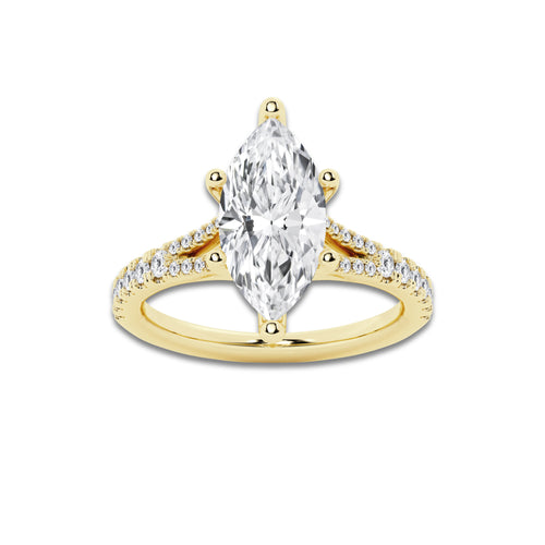 7.66 ctw Marquise Lab-Grown Diamond Split Shank Side Stone Engagement Ring in 14K Yellow Gold for Women | Colorless D, VVS1 Clarity, IGI Certified 7.00 ct Center Diamond