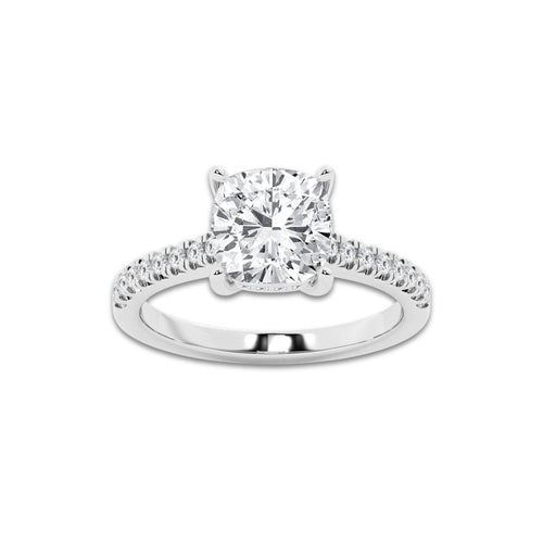 2.78 ctw Cushion Lab-Grown Diamond Hidden Halo Side Stone Engagement Ring in Platinum for Women | Colorless D, VVS1 Clarity, IGI Certified 2.50 ct Center Diamond