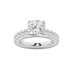 4.00 ctw Cushion Lab-Grown Diamond Split-Prong Set Side Stone Engagement Ring in 14K White Gold for Women | Colorless D, VVS1 Clarity, IGI Certified 3.00 ct Center Diamond