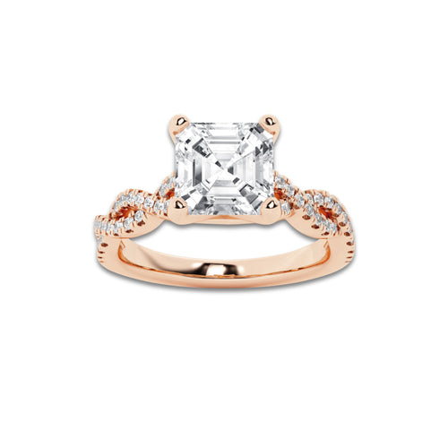 2.25 ctw Asscher Lab-Grown Diamond Twisted Shank Engagement Ring in 14K Rose Gold for Women | D Color, VVS1 Clarity, IGI Certified 2.00 ct Center Diamond