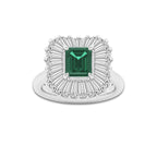 Bellflower 2 7/8 ctw Emerald Cut Emerald and Tapered Baguette Lab Grown Diamond Engagement Ring 14K White Gold | 1 1/2 ct Center