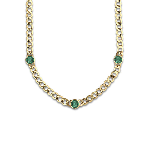 8 mm Round Cut Lab Grown Emerald Necklace 14K Yellow Gold