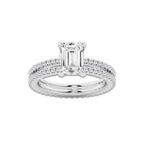 2.69 ctw Emerald Lab-Grown Diamond Double Row Diamond Engagement Ring in 14K White Gold for Women | Colorless E, VS1 Clarity, IGI Certified 2.00 ct Center Diamond