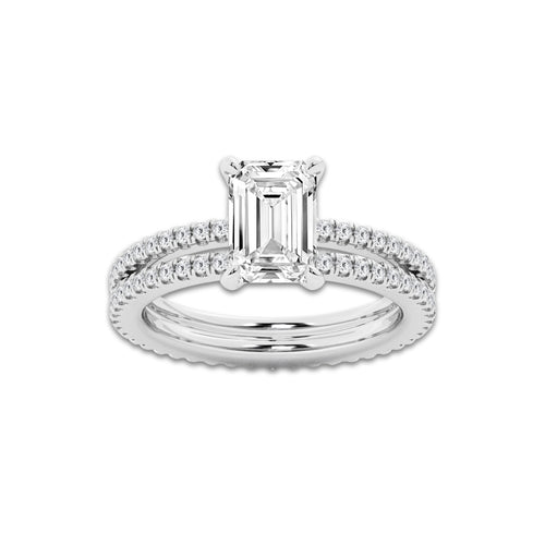 2.69 ctw Emerald Lab-Grown Diamond Double Row Diamond Engagement Ring in 14K White Gold for Women | Colorless E, VS1 Clarity, IGI Certified 2.00 ct Center Diamond