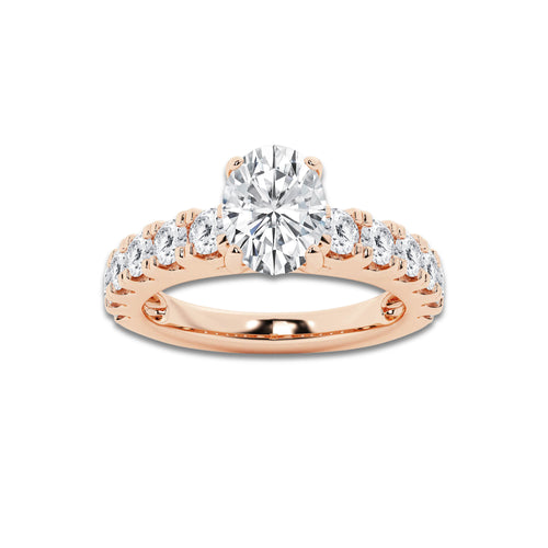 2.00 ctw Oval Lab-Grown Diamond Split-Prong Set Side Stone Engagement Ring in 14K Rose Gold for Women | Colorless D, VVS1 Clarity, IGI Certified 1.00 ct Center Diamond