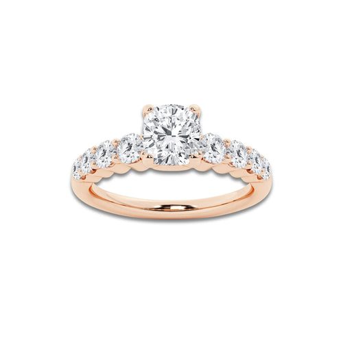 1.29 ctw Cushion Lab-Grown Diamond Side Stone Engagement Ring in 14K Rose Gold for Women | Colorless E, VS1 Clarity, IGI Certified 0.75 Ct Center Diamond