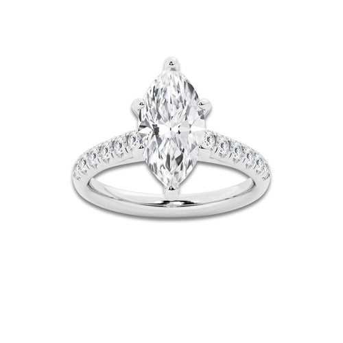 2.90 ctw Marquise Lab-Grown Diamond Pave Engagement Ring in 14K White Gold for Women | D Color, VVS1 Clarity, IGI Certified 2.50 ct Center Diamond
