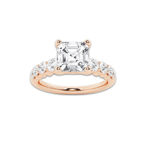 2.54 ctw Asscher Lab-Grown Diamond Side Stone Engagement Ring in 14K Rose Gold for Women | Colorless E, VS1 Clarity, IGI Certified 2.00 Ct Center Diamond