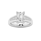 3 3/4 ctw Emerald Lab Grown Diamond Solitaire Engagement Ring with Graduated Side Accents Platinum, D, VVS | 3 ct Center