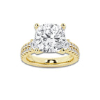 7.96 ctw Cushion Lab-Grown Diamond Three Stone Double Row Engagement Ring in 14K Yellow Gold for Women | E Color, VS1 Clarity, IGI Certified 7.00 ct Center Diamond