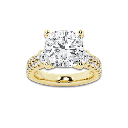 7.96 ctw Cushion Lab-Grown Diamond Three Stone Double Row Engagement Ring in 14K Yellow Gold for Women | E Color, VS1 Clarity, IGI Certified 7.00 ct Center Diamond
