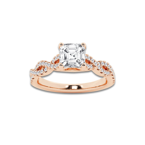 1.25 ctw Asscher Lab-Grown Diamond Twisted Shank Engagement Ring in 14K Rose Gold for Women | D Color, VVS1 Clarity, IGI Certified 1.00 ct Center Diamond