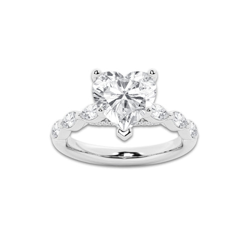 2.53 ctw Heart Lab-Grown Diamond Marquise Side Stone Engagement Ring in Platinum for Women | Colorless E, VS1 Clarity, IGI Certified 2.00 ct Center Diamond