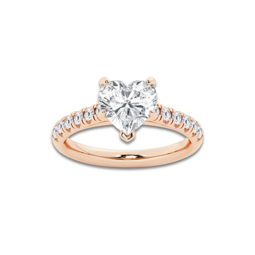 2.41 ctw Heart Lab-Grown Diamond Pave Engagement Ring in 14K Rose Gold for Women | D Color, VVS1 Clarity, IGI Certified 2.00 ct Center Diamond