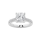2.78 ctw Cushion Lab-Grown Diamond Hidden Halo Side Stone Engagement Ring in 18K White Gold for Women | Colorless E, VS1 Clarity, IGI Certified 2.50 ct Center Diamond