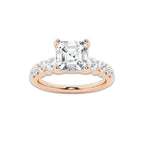 2.54 Ct Asscher Lab-Grown Diamond Half Eternity Engagement Ring in 14K Rose Gold for Female, Colorless (E), VS1 Clarity | IGI Certified, 2.00 Ct Center Diamond
