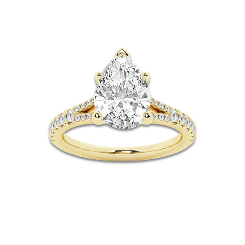 8.66 ctw Pear Lab-Grown Diamond Split Shank Side Stone Engagement Ring in 14K Yellow Gold for Women | Colorless D, VVS1 Clarity, IGI Certified 8.00 ct Center Diamond