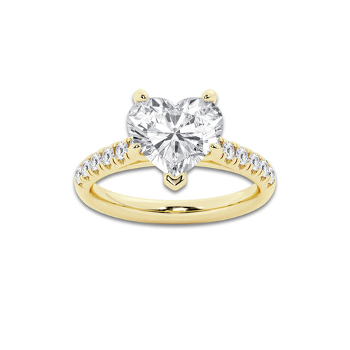 3.40 ctw Heart Lab-Grown Diamond Pave Engagement Ring in 14K Yellow Gold for Women | D Color, VVS1 Clarity, IGI Certified 3.00 ct Center Diamond