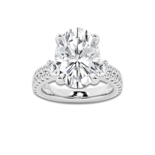 7.96 ctw Oval Lab-Grown Diamond Three Stone Double Row Engagement Ring in 14K White Gold for Women | E Color, VS1 Clarity, IGI Certified 7.00 ct Center Diamond