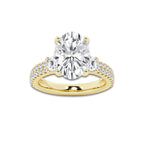 4.96 ctw Oval Lab-Grown Diamond Three Stone Double Row Engagement Ring in 14K Yellow Gold for Women | D Color, VVS1 Clarity, IGI Certified 4.00 ct Center Diamond
