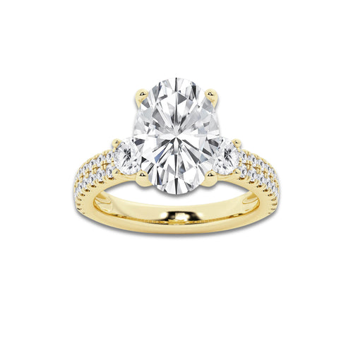 4.96 ctw Oval Lab-Grown Diamond Three Stone Double Row Engagement Ring in 14K Yellow Gold for Women | D Color, VVS1 Clarity, IGI Certified 4.00 ct Center Diamond