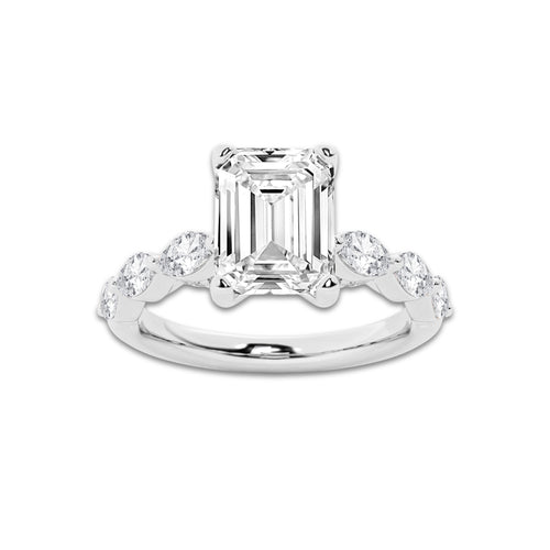 2.98 ctw Emerald Lab-Grown Diamond Marquise Side Stone Engagement Ring in 14K White Gold for Women | Colorless D, VVS1 Clarity, IGI Certified 2.50 ct Center Diamond