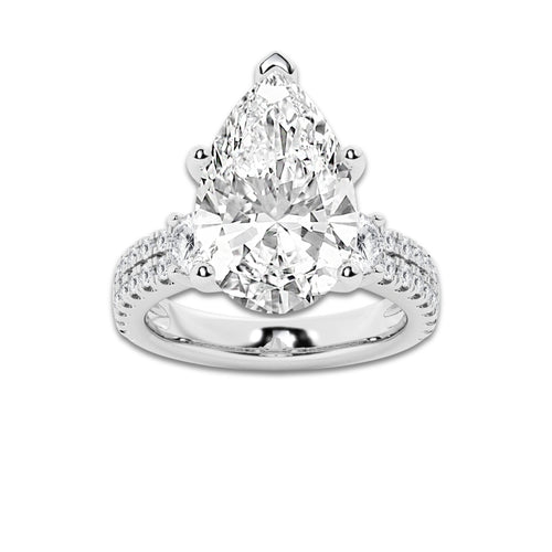 7.96 ctw Pear Lab-Grown Diamond Three Stone Double Row Engagement Ring in 14K White Gold for Women | D Color, VVS1 Clarity, IGI Certified 7.00 ct Center Diamond
