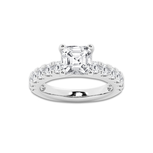 3.50 ctw Asscher Lab-Grown Diamond Split-Prong Set Side Stone Engagement Ring in 14K White Gold for Women | Colorless E, VS1 Clarity, IGI Certified 2.50 ct Center Diamond