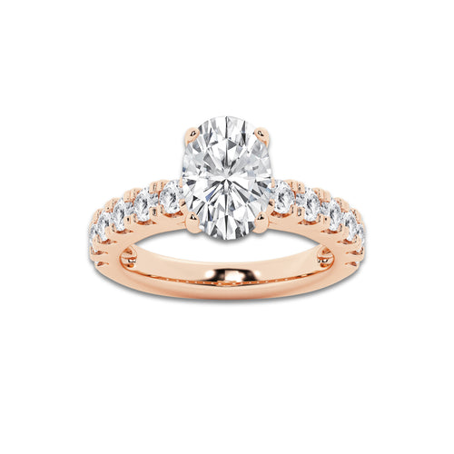 3.50 ctw Oval Lab-Grown Diamond Split-Prong Set Side Stone Engagement Ring in 14K Rose Gold for Women | Colorless D, VVS1 Clarity, IGI Certified 2.50 ct Center Diamond