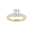 1.16 ctw Emerald Lab-Grown Diamond Marquise Side Stone Engagement Ring in 14K Yellow Gold for Women | Colorless E, VS1 Clarity, IGI Certified 0.75 ct Center Diamond