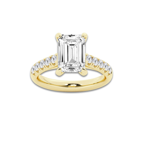3.93 ctw Emerald Lab-Grown Diamond Pave Engagement Ring in 14K Yellow Gold for Women | D Color, VVS1 Clarity, IGI Certified 3.50 ct Center Diamond
