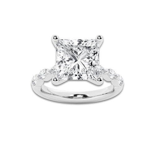 7.48 ctw Princess Lab-Grown Diamond Marquise Side Stone Engagement Ring in 14K White Gold for Women | Colorless E, VS1 Clarity, IGI Certified 7.00 ct Center Diamond