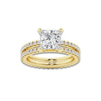 3.39 ctw Princess Lab-Grown Diamond Double Row Diamond Engagement Ring in 14K Yellow Gold for Women | Colorless D, VVS1 Clarity, IGI Certified 2.50 ct Center Diamond