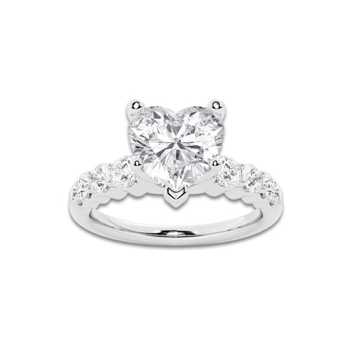 2.04 Ct Heart Lab-Grown Diamond Half Eternity Engagement Ring in 14K White Gold for Female, Colorless (D), VVS1 Clarity | IGI Certified, 1.50 Ct Center Diamond