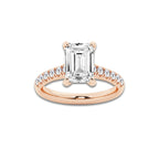 3.40 ctw Emerald Lab-Grown Diamond Pave Engagement Ring in 14K Rose Gold for Women | D Color, VVS1 Clarity, IGI Certified 3.00 ct Center Diamond