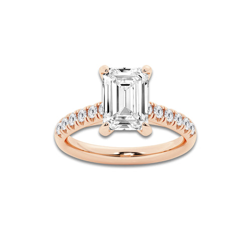 3.40 ctw Emerald Lab-Grown Diamond Pave Engagement Ring in 14K Rose Gold for Women | D Color, VVS1 Clarity, IGI Certified 3.00 ct Center Diamond