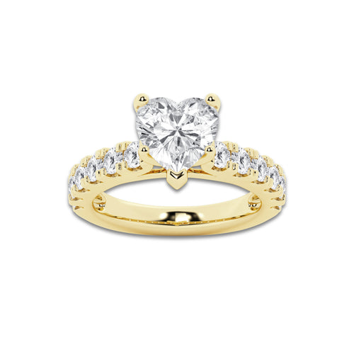 4.00 ctw Heart Lab-Grown Diamond Split-Prong Set Side Stone Engagement Ring in 14K Yellow Gold for Women | Colorless D, VVS1 Clarity, IGI Certified 3.00 ct Center Diamond