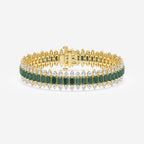 14 1/2 Created Emerald and Round and Pear Lab Grown Diamond Bracelet - 7 Inches 14K Yellow Gold