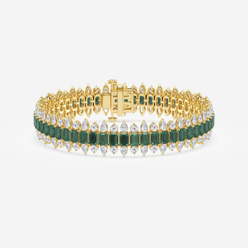 14 1/2 Created Emerald and Round and Pear Lab Grown Diamond Bracelet - 7 Inches 14K Yellow Gold