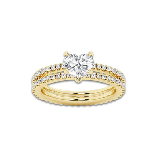 1.69 ctw Heart Lab-Grown Diamond Double Row Diamond Engagement Ring in 14K Yellow Gold for Women | Colorless E, VS1 Clarity, IGI Certified 1.00 ct Center Diamond