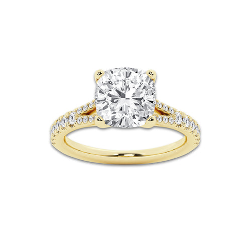 8.66 ctw Cushion Lab-Grown Diamond Split Shank Side Stone Engagement Ring in 14K Yellow Gold for Women | Colorless E, VS1 Clarity, IGI Certified 8.00 ct Center Diamond