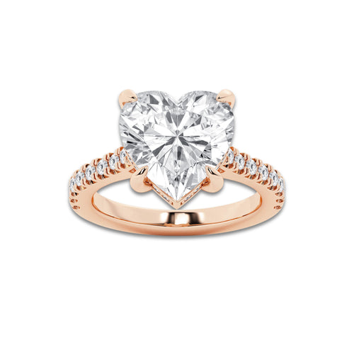 4.34 ctw Heart Lab-Grown Diamond Hidden Halo Side Stone Engagement Ring in 18K Rose Gold for Women | Colorless E, VS1 Clarity, IGI Certified 4.00 ct Center Diamond