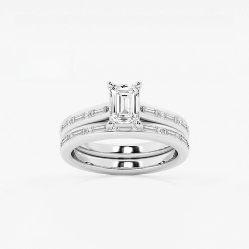 Synergy 1 3/4 ctw Emerald Lab Grown Diamond Baguette and Princess Side Stone Bridal Set Platinum, E, VS1 | IGI Certified, 1 ct Center