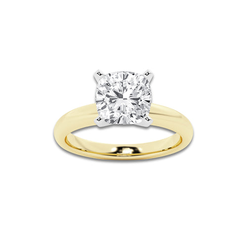 3.00 ctw Cushion Lab-Grown Diamond Minimalist Engagement Ring in 14K White Gold And Yellow Gold for Women | D Color, VVS1 Clarity, IGI Certified