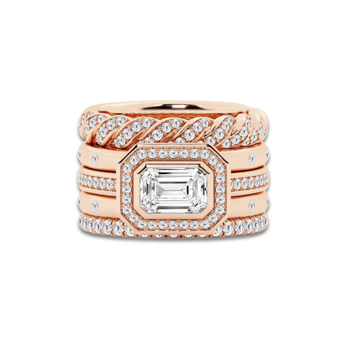 Opus 2 1/3 ctw Emerald Lab Grown Diamond East-West Five Piece Band 14K Rose Gold, E, VS1 | IGI Certified, 1 1/2 ct Center